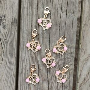 Heart Initial Charms with Pink Roses